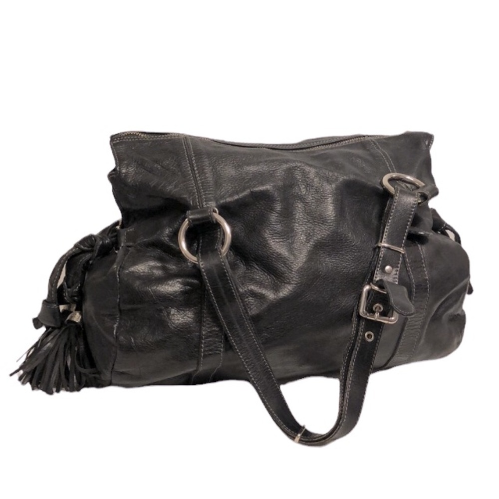 L'INCONTRO Black Leather Slouchy Hobo Bag